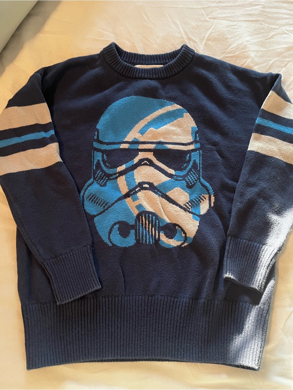 GAP Navy Blue Stormtrooper Crewneck Sweater with Light Blue and Cream Graphic